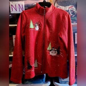 Christopher & Banks Red Snowman Christmas Zip-Up Sweater Women's Medium M EUC